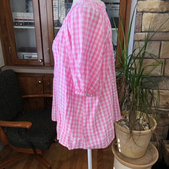 CROWN AND IVY SIZE 1 X PINK AND WHITE GINGHAM STYLE BUBBLE SHORT SLEEVE TEXTURED - Picture 5 of 6